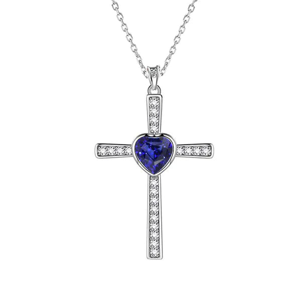 Lunetta con pendente a croce Zaffiro di Ceylon a cuore e diamante tondo 2 carati - harrychadent.it