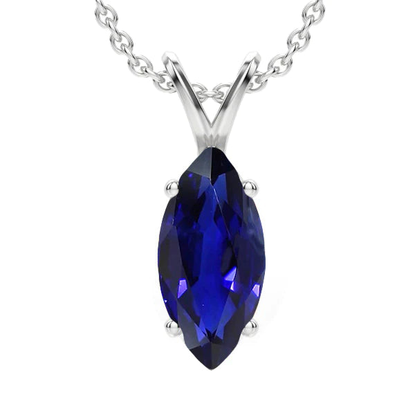 Marquise Sri Lanka Sapphire Solitaire Gemstone Pendant V Bail 3 Carati - harrychadent.it