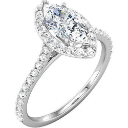 Marquise e diamanti tondi taglio brillante 2,50 carati con anello di fidanzamento Halo WG in oro bianco 14 carati