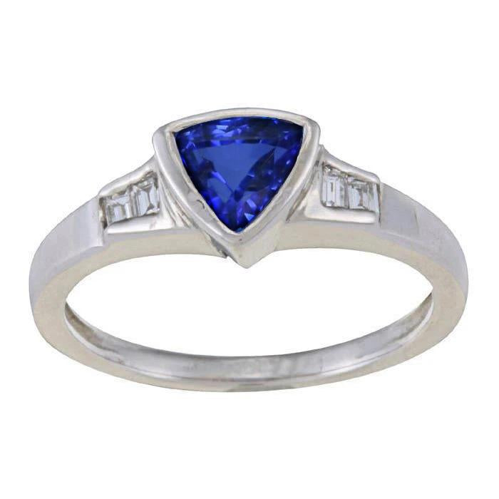 Nuovo anello di fidanzamento 1,25 ct Ceylon Blue Sapphire Trillion Diamond con oro bianco 14 carati - harrychadent.it