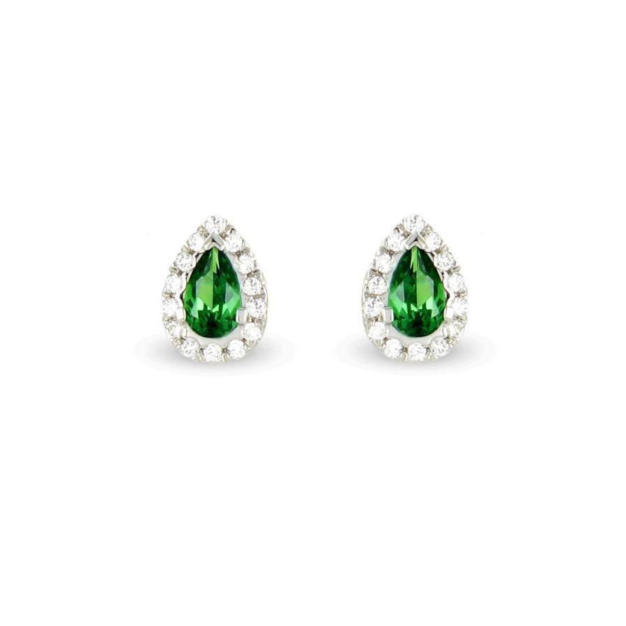 Orecchini Halo 14K Bianco Verde Smeraldo Con Diamanti 5 Carati - harrychadent.it