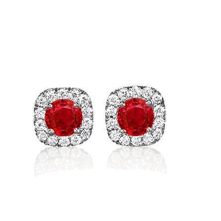 Orecchini Halo Stud Rubino E Diamanti 5.70 Carati Oro Bianco 14K - harrychadent.it