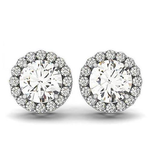 Orecchini Halo in oro bianco 14K con diamanti rotondi da 2.10 carati - harrychadent.it