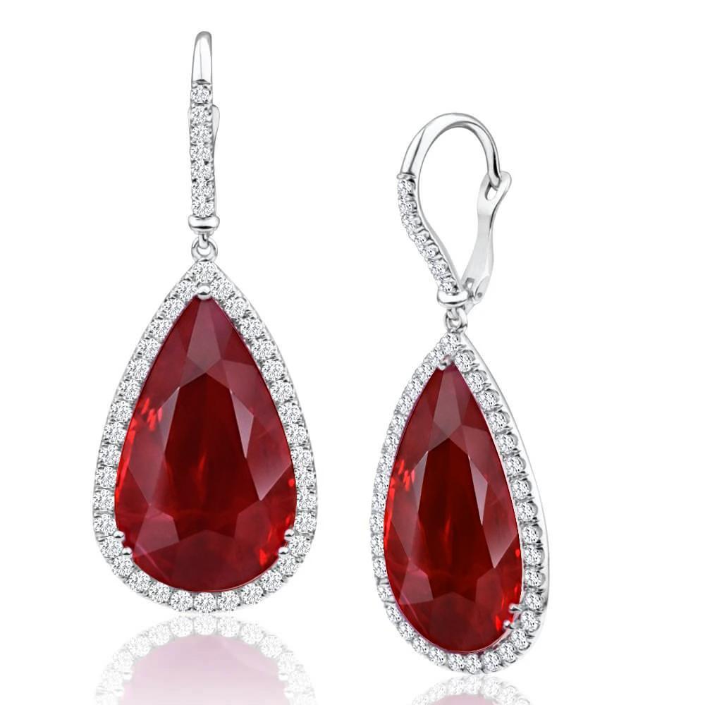 Orecchini Pendenti 8 Carati con Rubino Taglio Pera Rosso e Diamanti Oro Bianco 14K - harrychadent.it