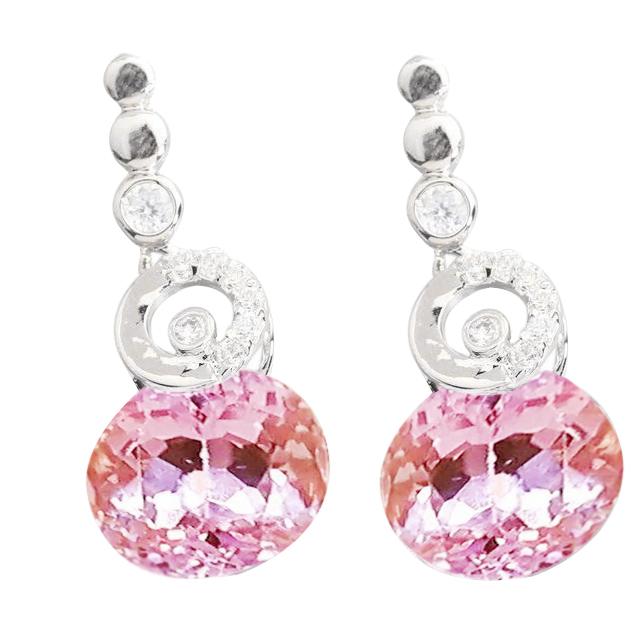 Taglio rotondo Kunzite Con Diamanti Orecchini pendenti Oro Bianco 19 Ct - harrychadent.it