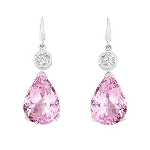 Orecchini Pendenti con Kunzite Rosa E Diamanti 10.40 Carati Oro Bianco 14K - harrychadent.it