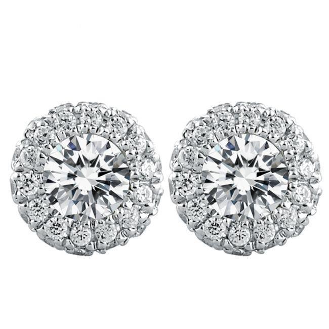 Orecchini a bottone Halo Lady con diamanti a taglio rotondo scintillante da 3.50 carati - harrychadent.it