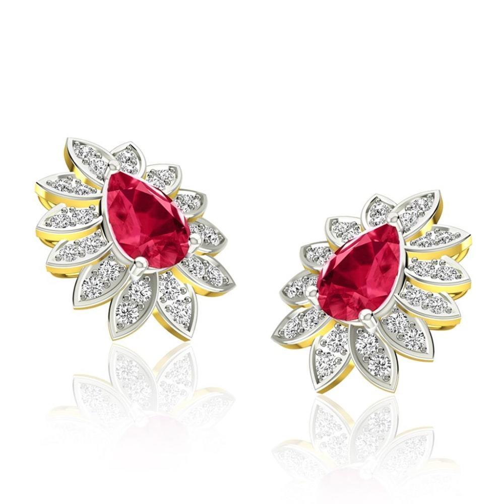 Orecchini a bottone con rubini e diamanti. 5.40 carati. Yg 14K - harrychadent.it
