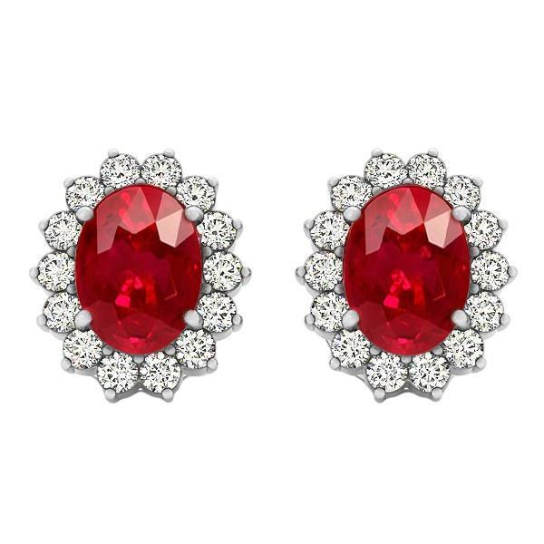 Orecchini a bottone con rubini ovali da 7.50 ct e diamanti rotondi in oro bianco 14K - harrychadent.it