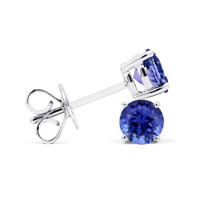 Orecchini a bottone con tanzanite a taglio rotondo da 5 carati in oro bianco 14 carati - harrychadent.it