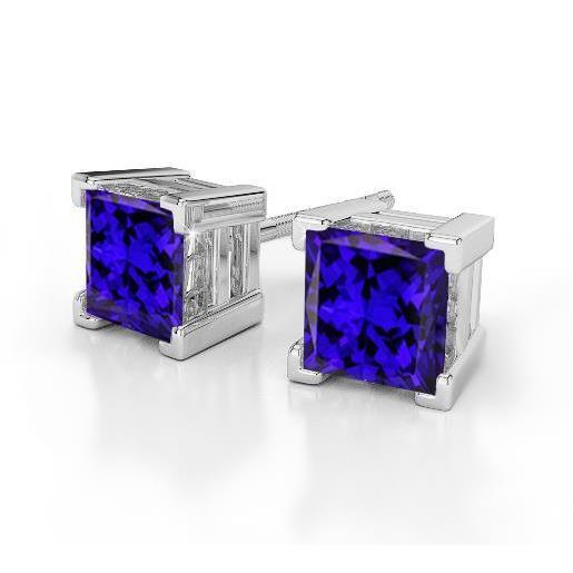 Orecchini a bottone con tanzanite blu taglio principessa 8 ct oro bianco 14 carati Novità - harrychadent.it