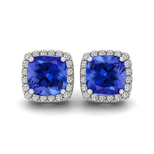 Orecchini a bottone con tanzanite e diamanti da 5.90 carati in oro bianco 14 carati - harrychadent.it