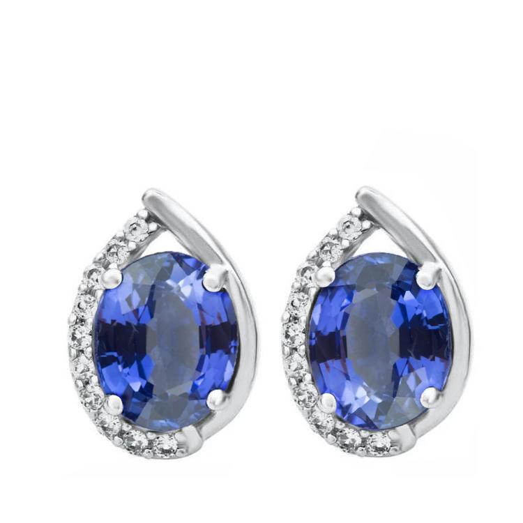 Orecchini a bottone con zaffiro di Ceylon taglio ovale e diamante aureola 3.20 carati WG 14K - harrychadent.it