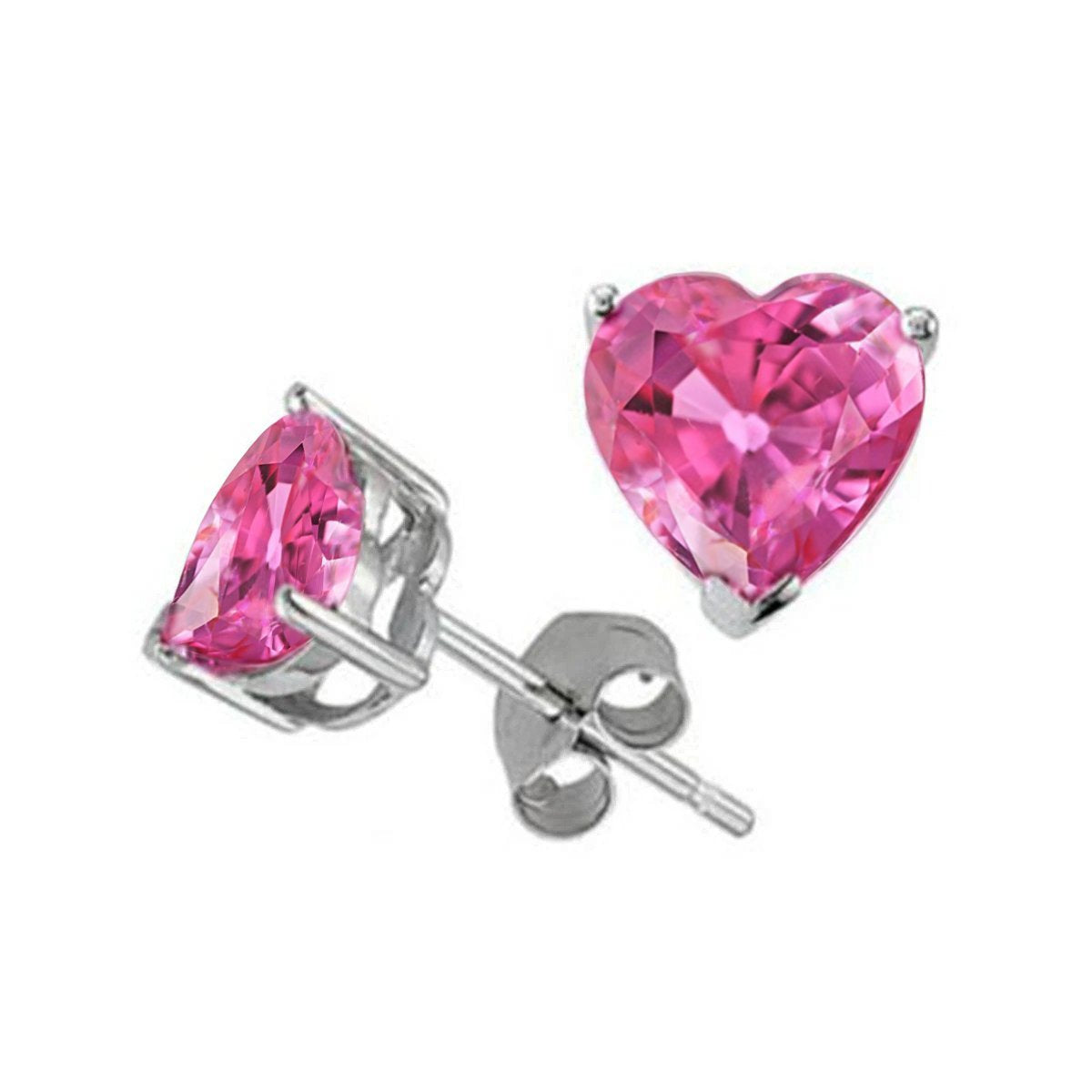 Orecchini a bottone con zaffiro rosa a forma di cuore in oro bianco 14K 3 kt Novità - harrychadent.it