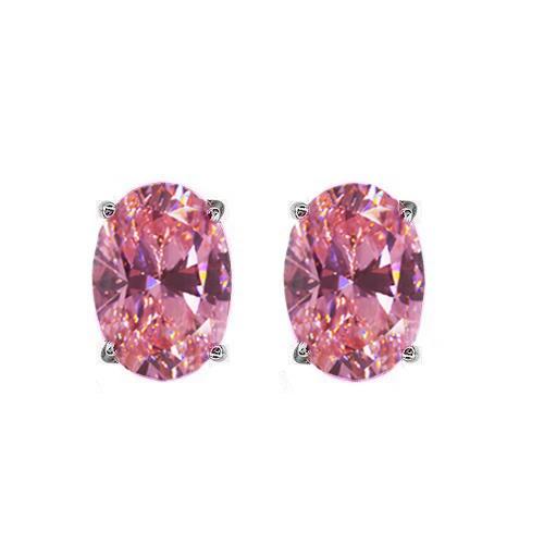 Orecchini a bottone da donna a forma ovale con zaffiro rosa da 3 kt in oro bianco 14K - harrychadent.it