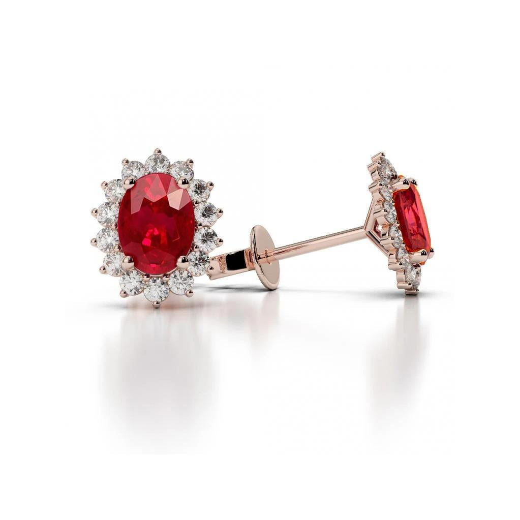 Orecchini a bottone da donna con rubini ovali e diamanti da 6.70 ct in oro rosa 14K - harrychadent.it