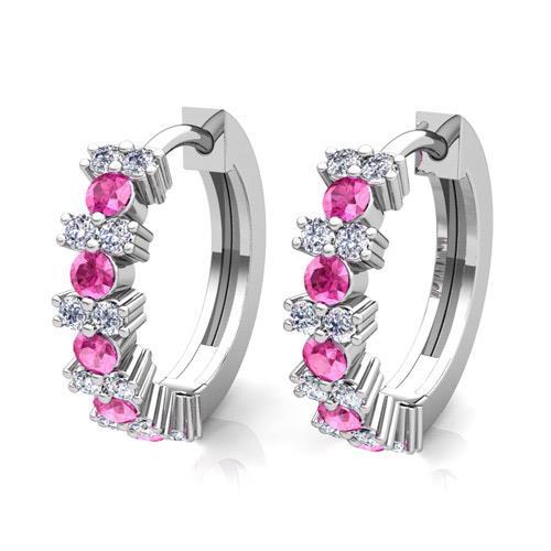 Orecchini a cerchio da donna in oro bianco 14K con zaffiri rosa e diamanti da 9,60 ct - harrychadent.it