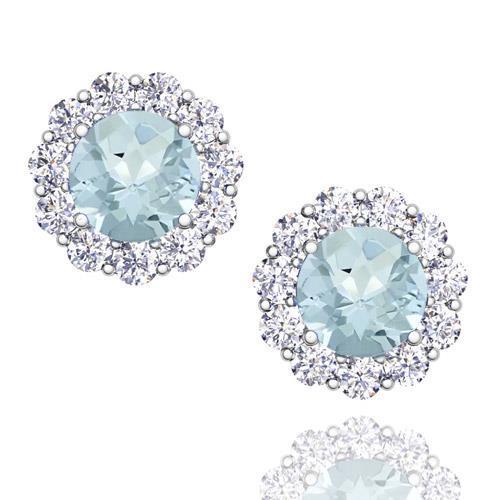 Orecchini a lobo con acquamarina taglio rotondo con diamante 7 carati WG 14K - harrychadent.it