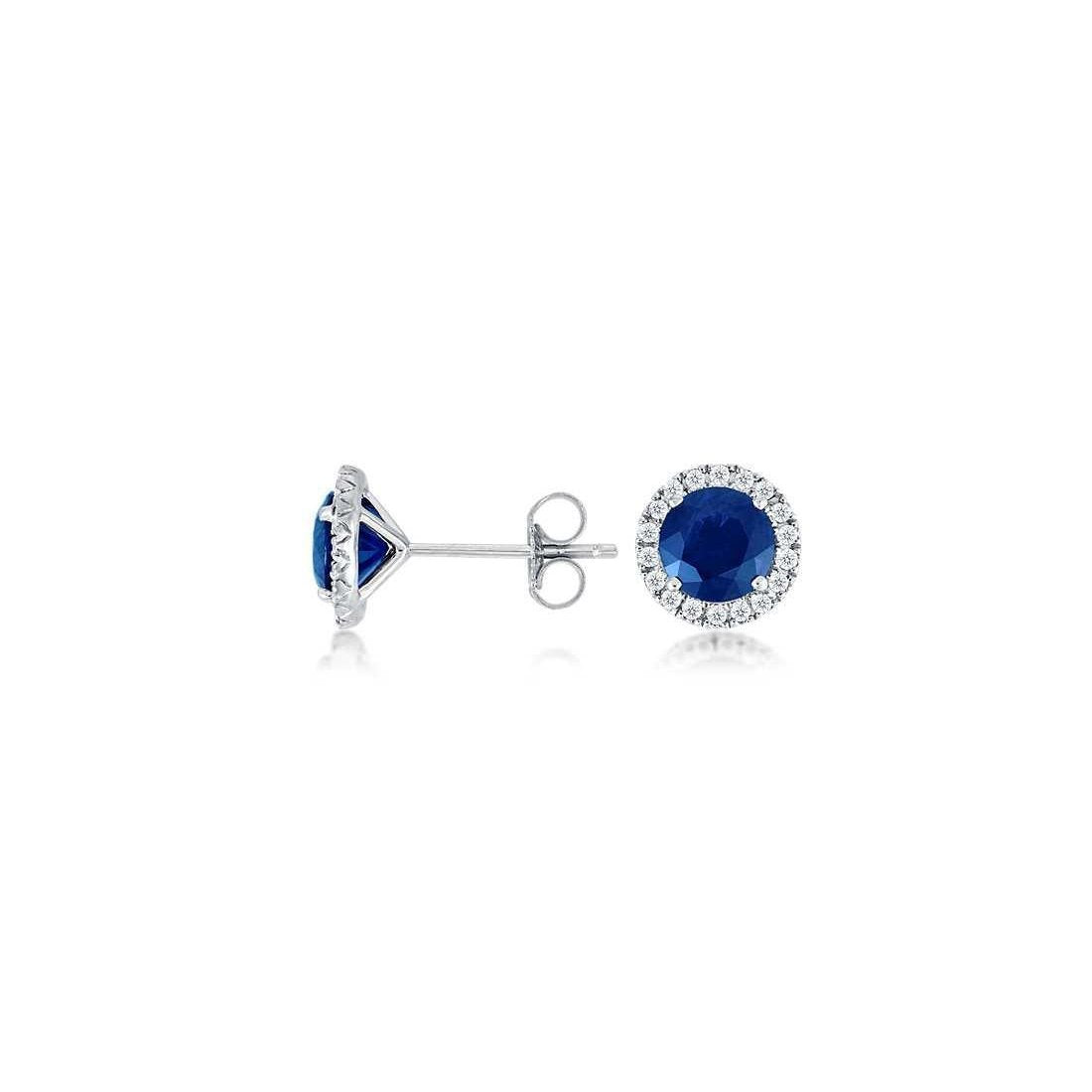 Orecchini a lobo con diamanti Zaffiro di Ceylon 3.10 carati Oro bianco 14K - harrychadent.it