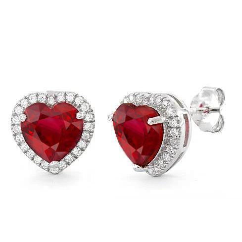 Orecchini a lobo da donna Halo 7,50 ct. Rubino E Diamanti Oro Bianco 14K - harrychadent.it