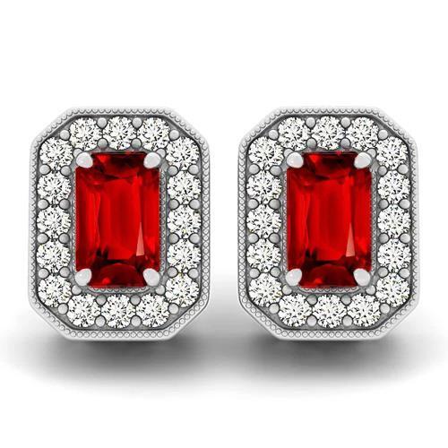 Orecchini a lobo in oro bianco 14 kt con rubini e diamanti da 6.50 ct - harrychadent.it