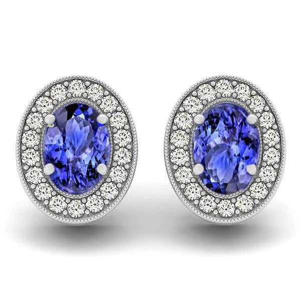 Orecchini a lobo in oro bianco 14K con tanzanite blu e diamanti Halo 6 Ct - harrychadent.it