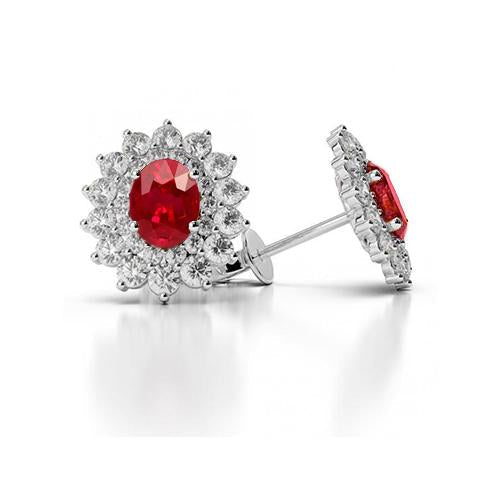 Orecchini a lobo in oro bianco con diamanti. stile fiore. 6 ct.. rubino rosso - harrychadent.it