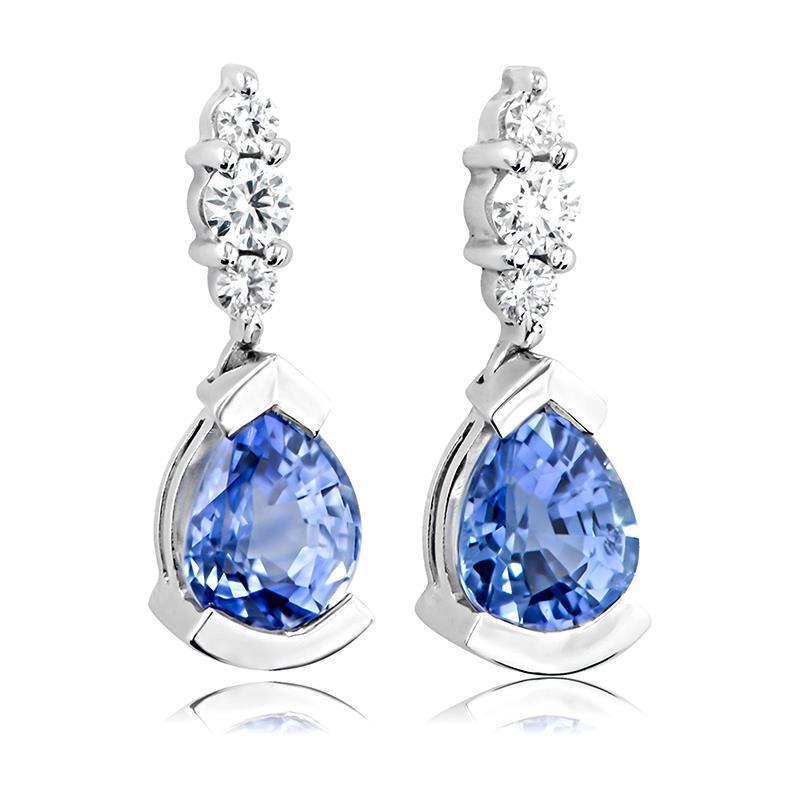 Orecchini con pera e zaffiro di Ceylon taglio rotondo da 4.60 ct con diamanti - harrychadent.it