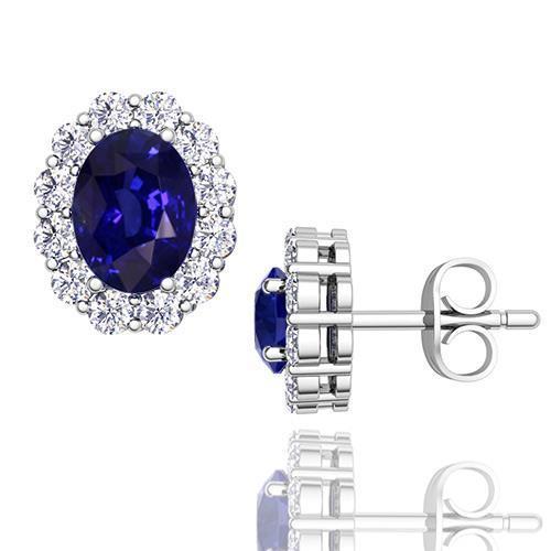 Orecchino a bottone da donna con zaffiro ovale da 6.40 ct e diamanti bianco - harrychadent.it