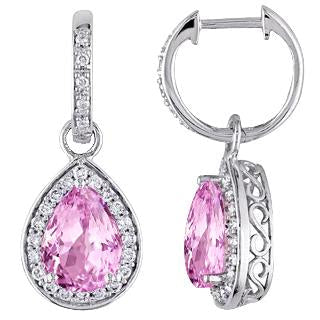 Orecchini da donna pendenti con kunzite rosa e cerchio di diamanti 20.50 carati - harrychadent.it