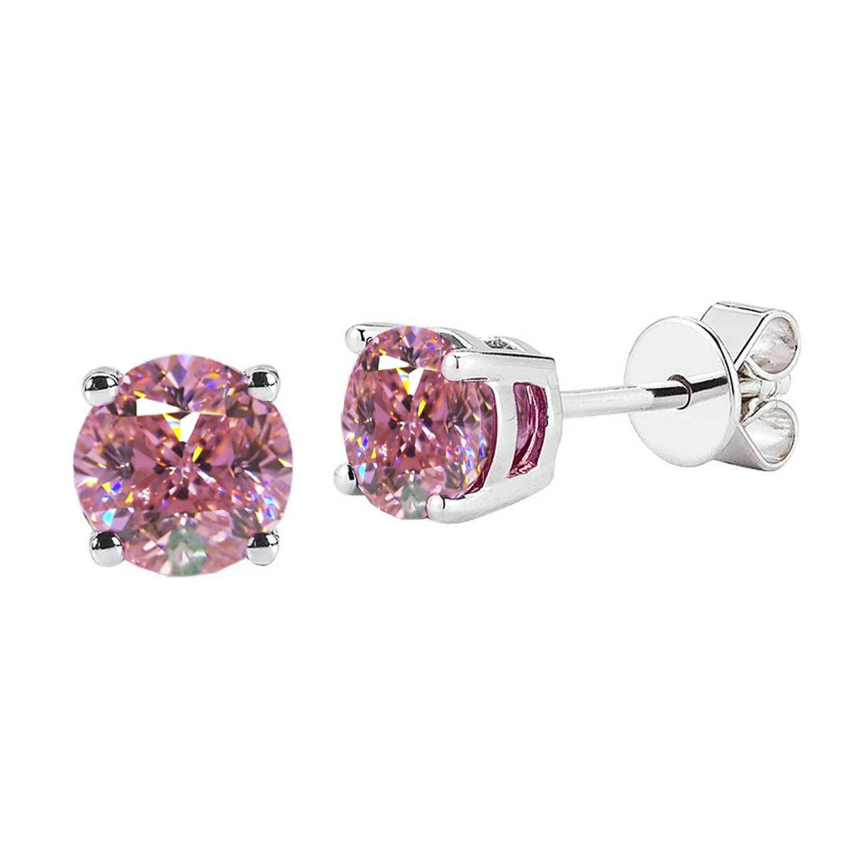 Orecchini in oro bianco 14 carati con zaffiro rosa taglio rotondo da 3.50 ct - harrychadent.it