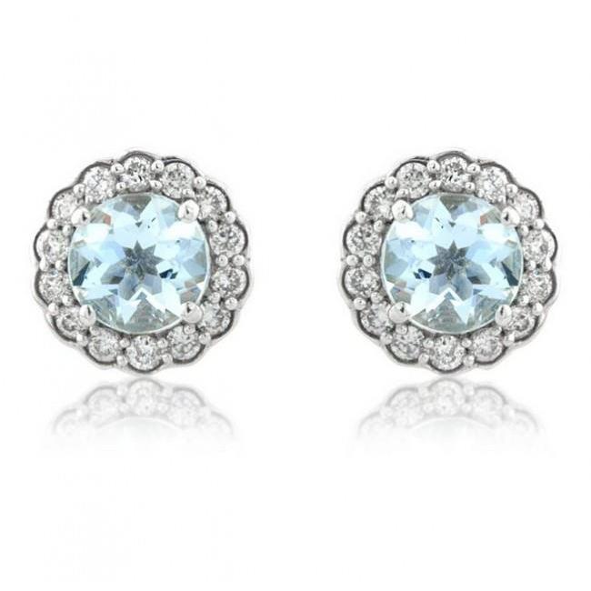Orecchini in oro bianco 14K . con acquamarina tonda e diamanti da 5.60 carati - harrychadent.it
