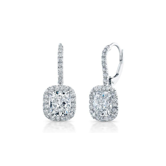 Orecchini pendenti con diamanti a taglio rotondo e cuscino, 3,10 carati, oro bianco 14K - harrychadent.it