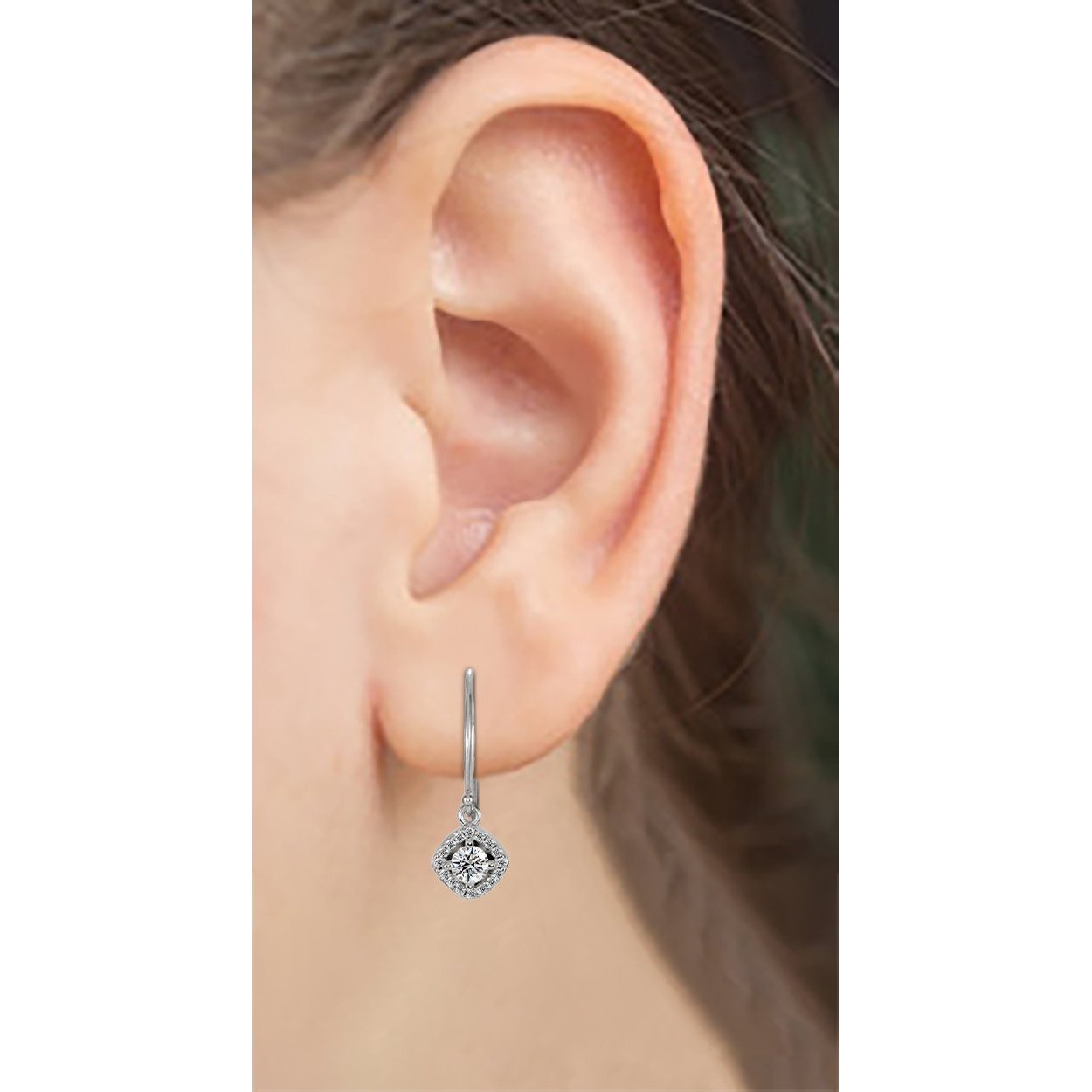 Orecchini pendenti con diamanti in stile Halo 1.60 carati in oro bianco 14K- harrychadent.it