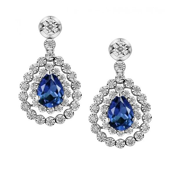 Orecchini pendenti con zaffiri dello Sri Lanka da 5 50 carati e diamanti con taglio a pera in Oro 14K