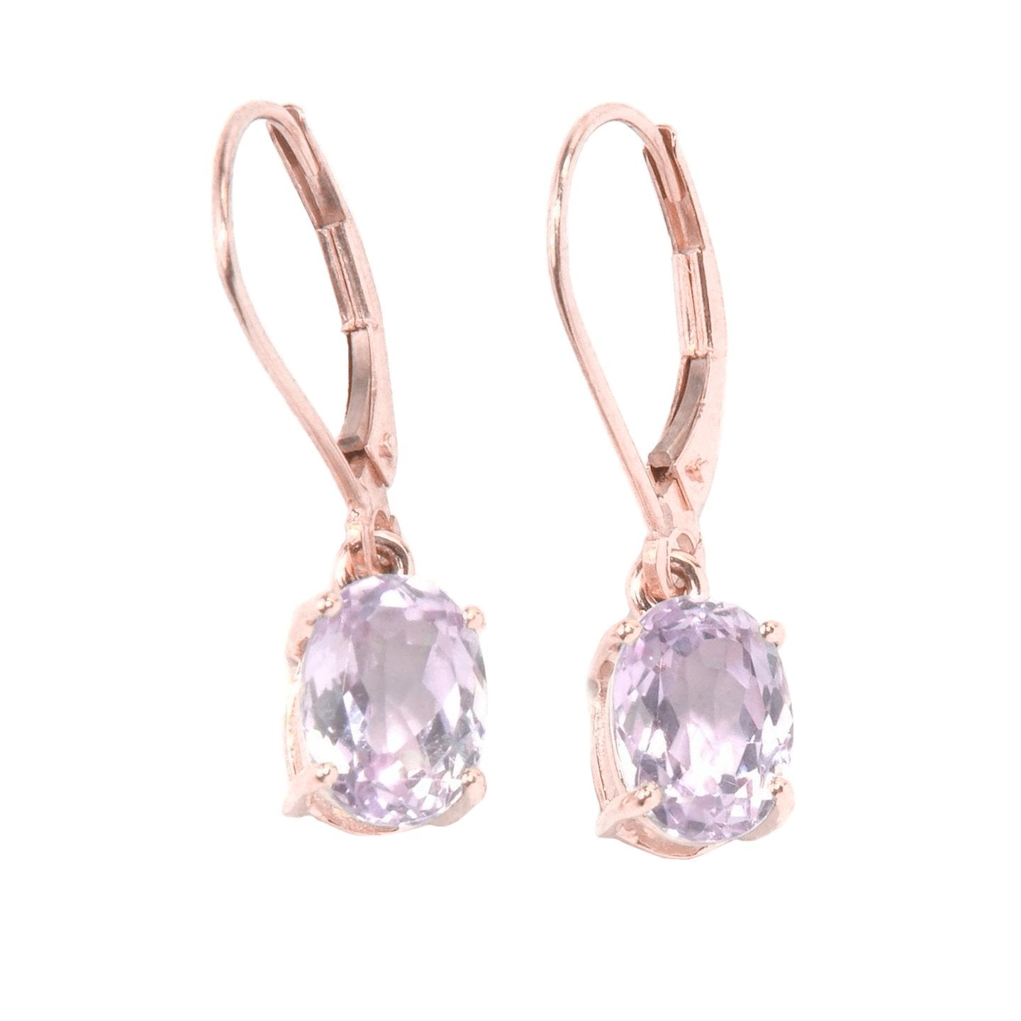 Orecchini pendenti da donna con Kunzite rosa taglio ovale in oro rosa 14K 26 Ct - harrychadent.it