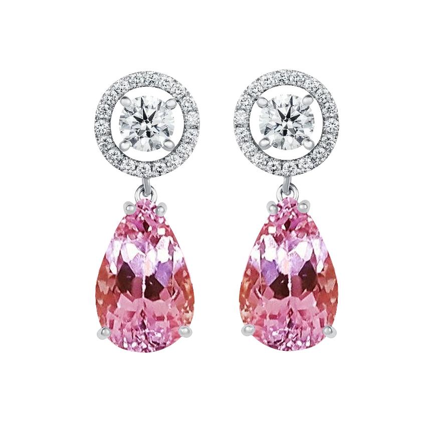 Orecchini pendenti da donna in oro 14 carati con kunzite rosa e diamanti da 33.50 ct - harrychadent.it