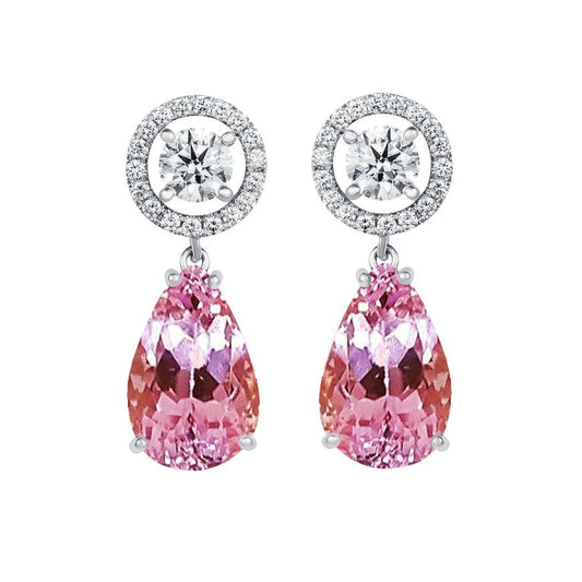 Orecchini pendenti da donna in oro 14 carati con kunzite rosa e diamanti da 33.50 ct - harrychadent.it
