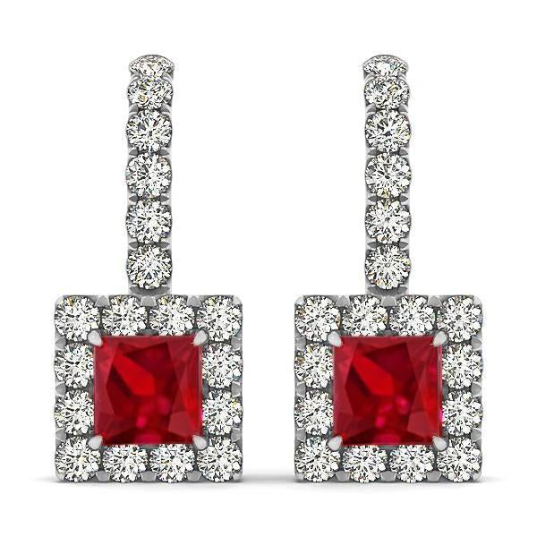 Orecchini pendenti da donna in oro bianco 14K con rubini 7 ct e diamanti - harrychadent.it