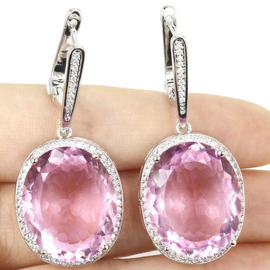 Orecchini pendenti in oro bianco 14K 45.28 ct con Kunzite rosa con diamanti - harrychadent.it