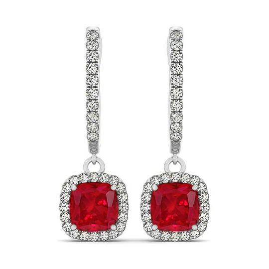 Orecchini pendenti in oro bianco 14K con rubini e diamanti da 6.60 ct - harrychadent.it