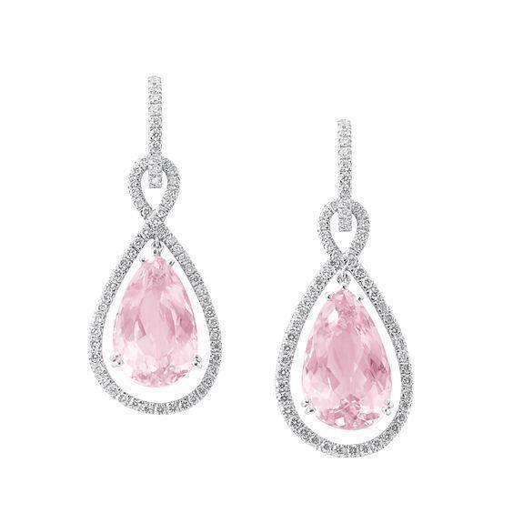 Orecchini pendenti in oro bianco con kunzite taglio a pera 32 carati con diamanti pendenti - harrychadent.it