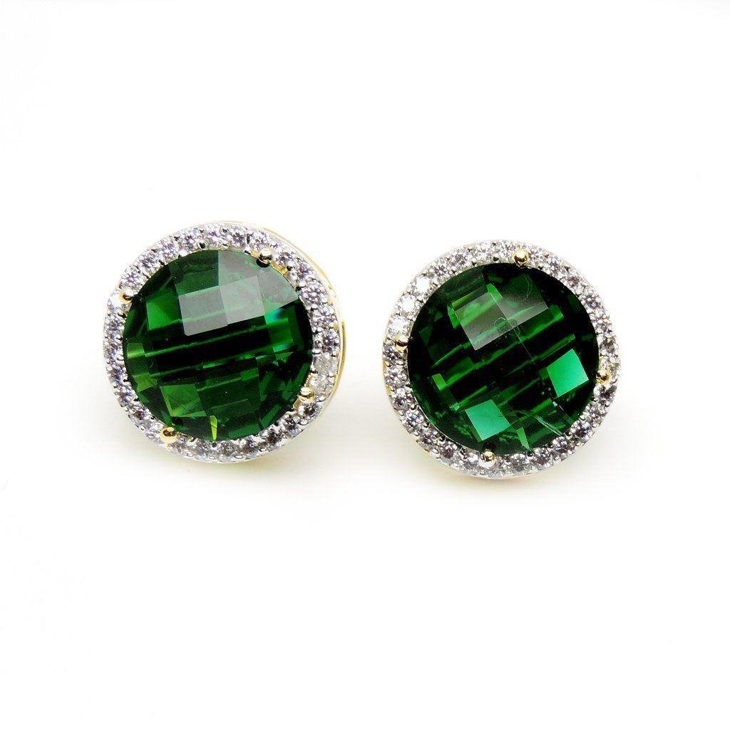 Orecchino a bottone in oro giallo 14 carati con tormalina verde Halo da 11,56 ct - harrychadent.it
