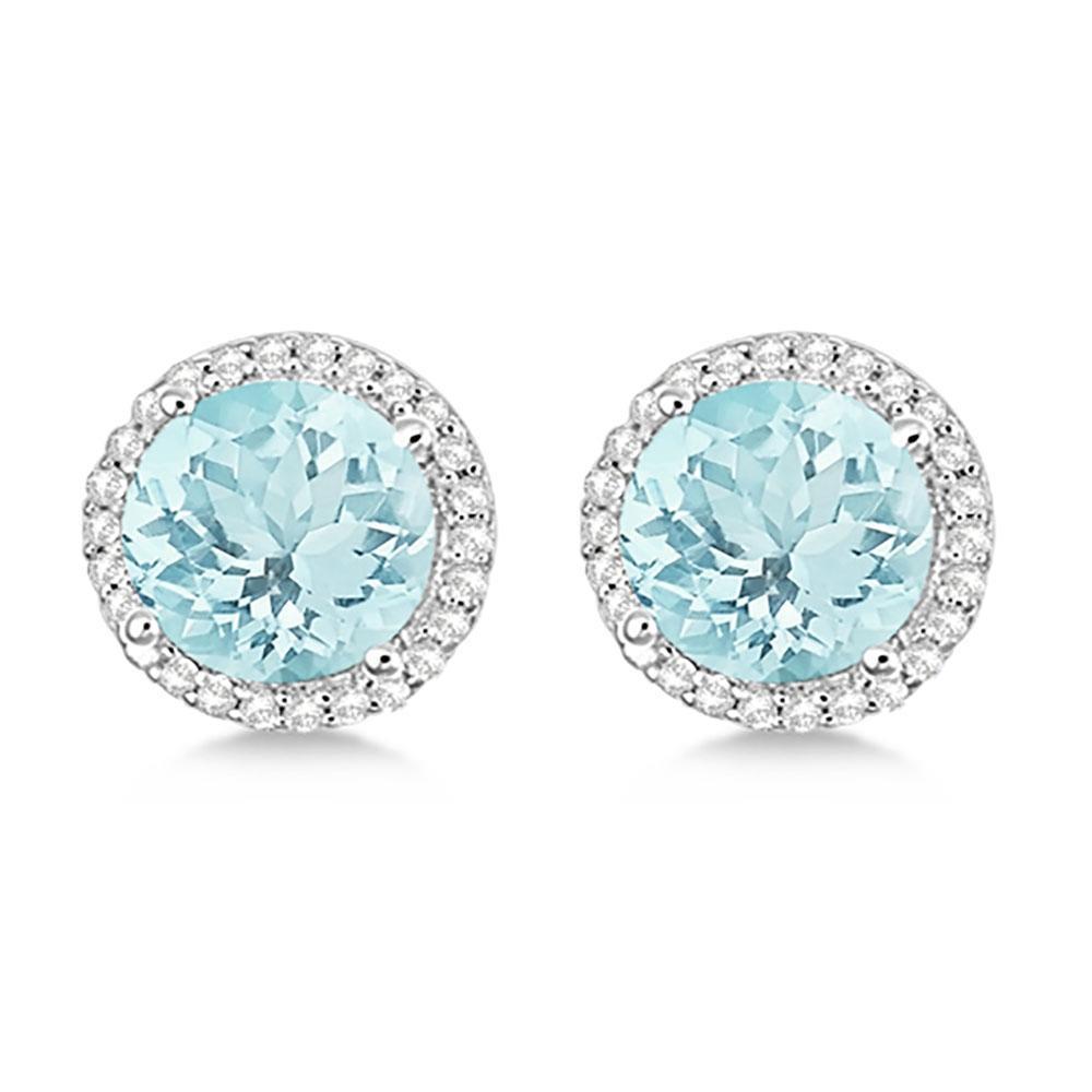 Orecchino a bottone con acquamarina Halo e diamante in oro bianco 7.52 carati 14K - harrychadent.it