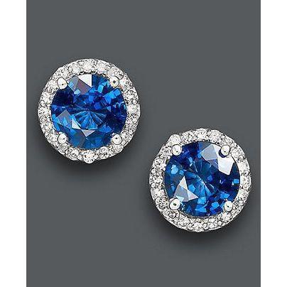 Orecchino a bottone con diamante Halo con zaffiro dello Sri Lanka taglio rotondo da 2.90 ct - harrychadent.it