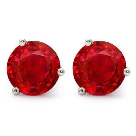 Orecchino a bottone con rubini taglio rotondo rosso da 3.50 ct in oro bianco 14K - harrychadent.it