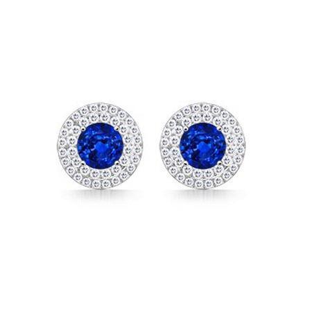 Orecchino a bottone con zaffiro di Ceylon e diamanti da 4 ct in oro bianco 14 carati - harrychadent.it