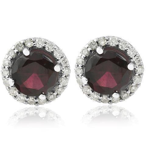 Orecchino a bottone con zaffiro rosso Diamante rotondo 3.60 carati Oro bianco 14K - harrychadent.it