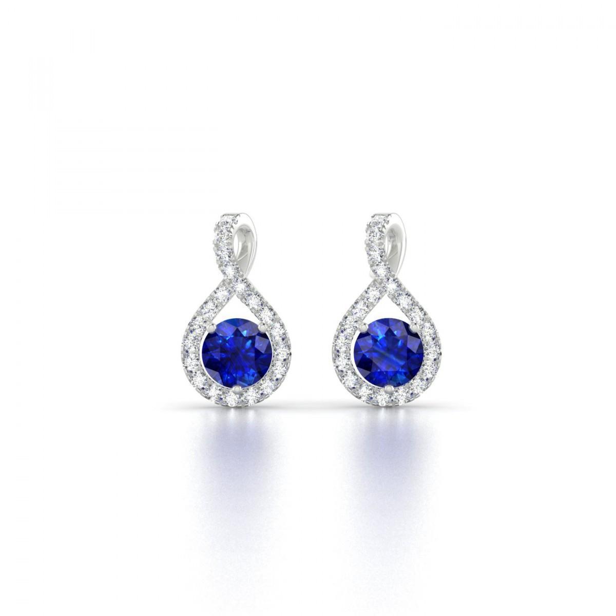 Orecchino a bottone da donna con zaffiro blu e diamanti. oro bianco 4 carati 14K - harrychadent.it