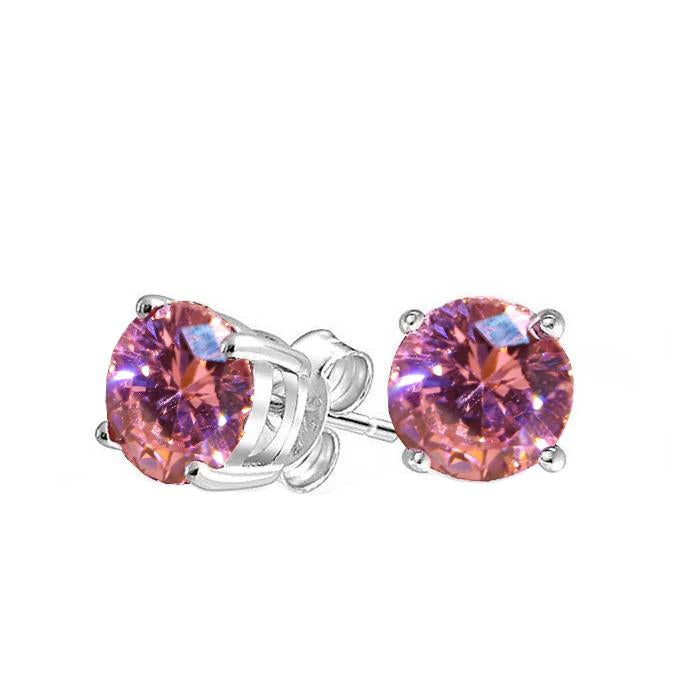 Orecchino a bottone da donna con zaffiro rosa taglio rotondo. oro bianco 3 carati 14K - harrychadent.it